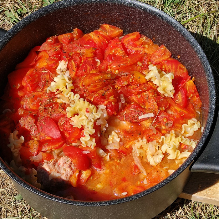 Recette solaire pâtes, sauce tomates et hachis